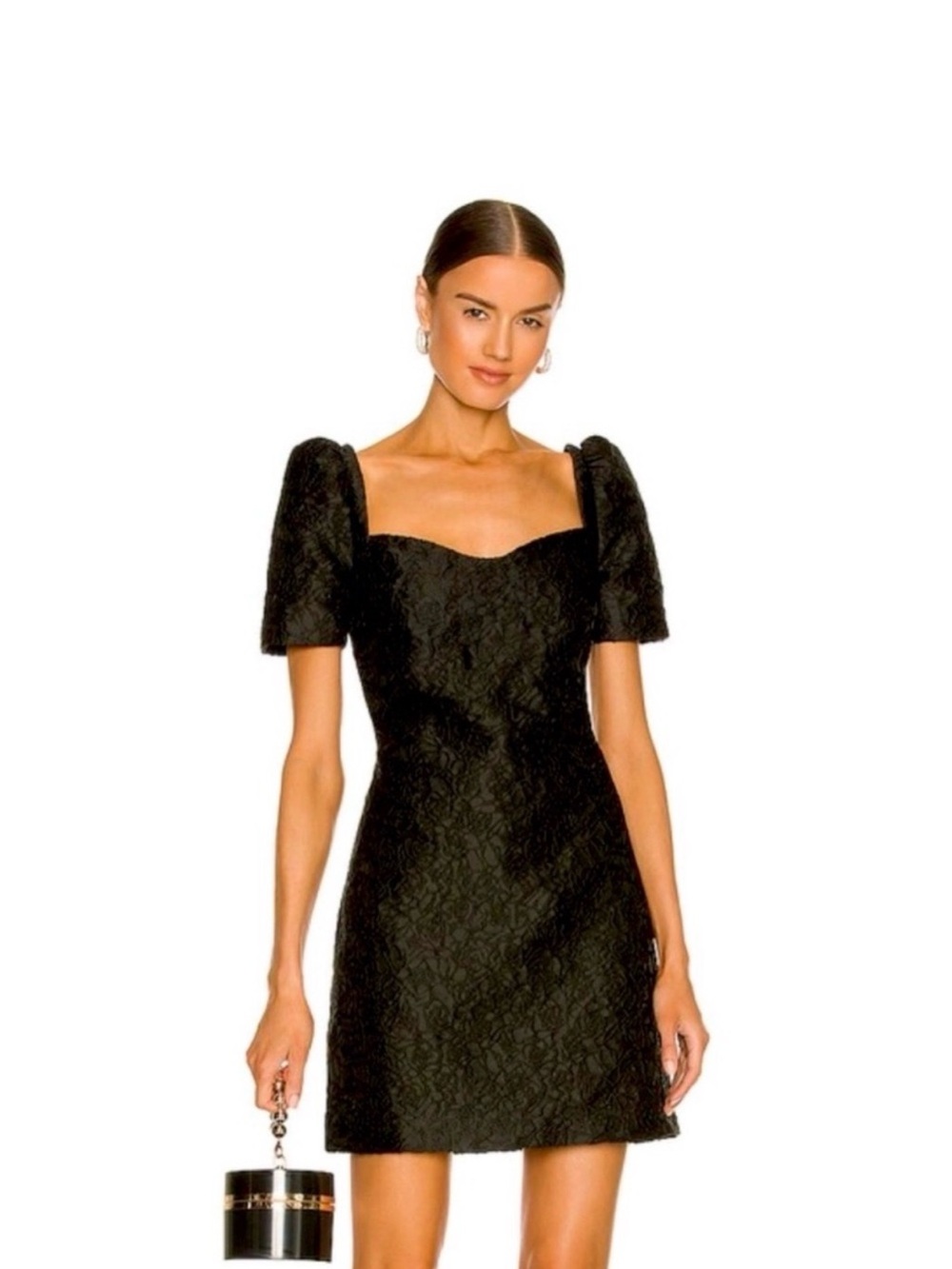 Elliatt Black Textured Puff-Sleeve Mini Dress